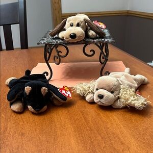 Bundle of Ty Beanie Baby dogs.  Spunky,Bones,Doby.  BONUS with purchase.